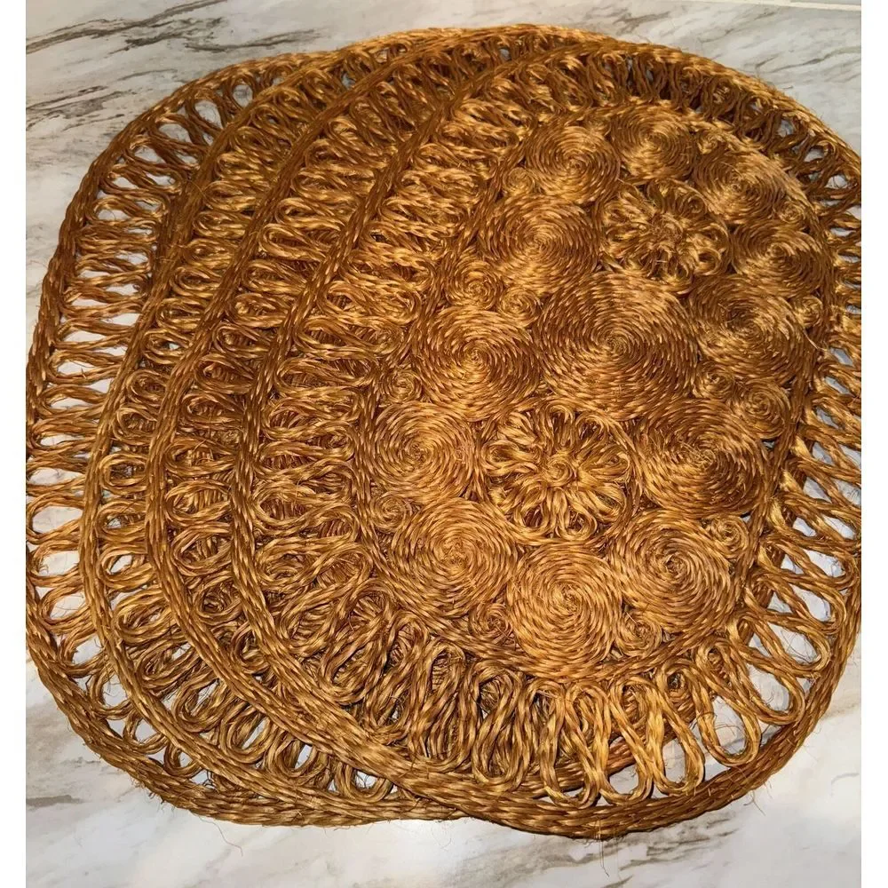 Vintage Natural Woven  Boho Oval Placemats Lot‎ Of 4